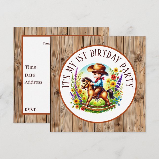 Invitation Fête d'anniversaire du bébé cowboy cool (Devant / Derrière)