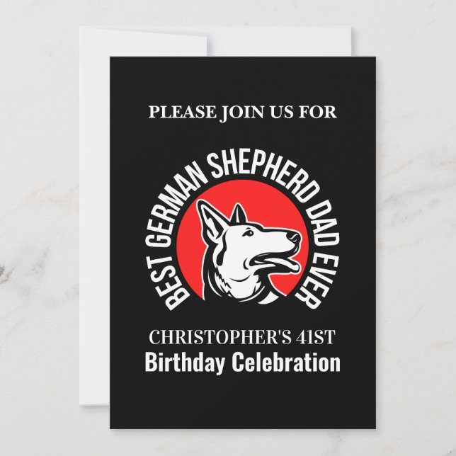 Invitation Fête d'anniversaire du berger allemand papa (Devant)