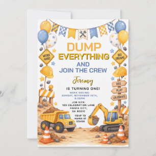 Invitation Fête d'anniversaire du camion à benne tout le mond