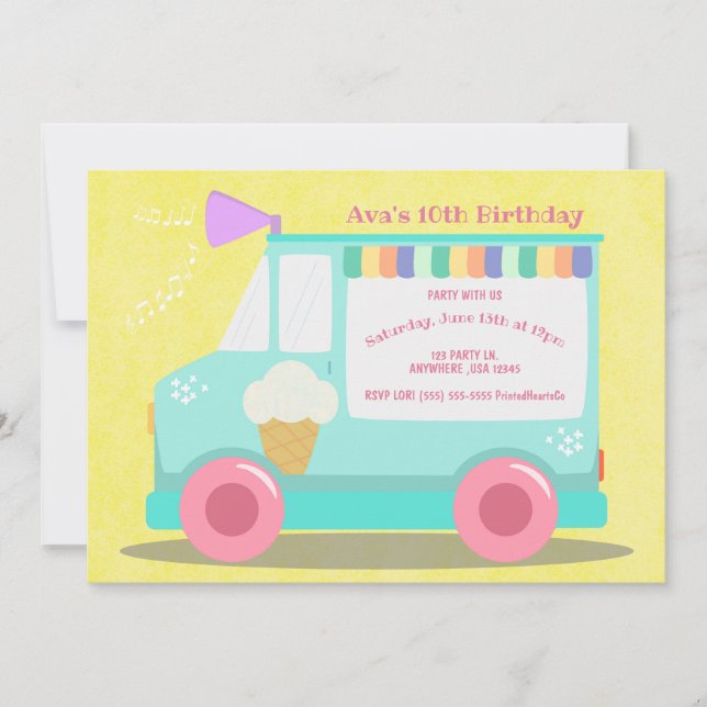 Invitation Fête d'anniversaire du camion à crème glacée | Ros (Devant)