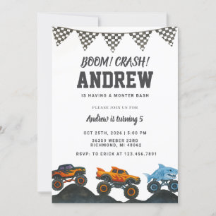 Invitation Fête d'anniversaire du Camion Bash Monster