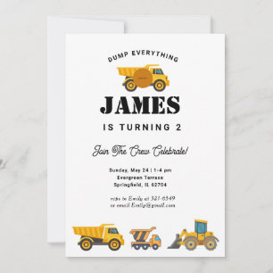 Invitation Fête d'anniversaire du camion de construction