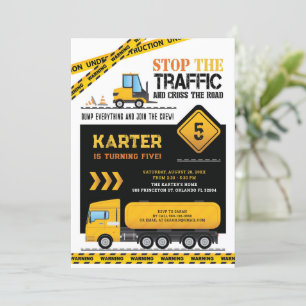 Invitation Fête d'anniversaire du camion de pompage de constr