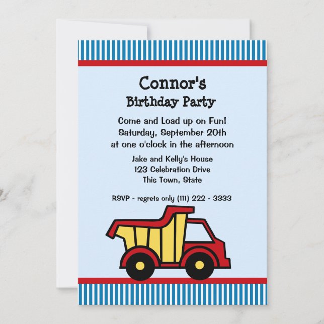 Invitation Fête d'anniversaire du Camion de vidange et de l'É (Devant)