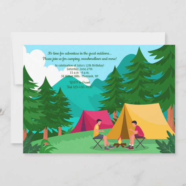Invitation Fête d'anniversaire du camping (Devant)