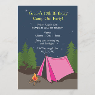 Invitation Fête d'anniversaire du camping Fille