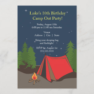 Invitation Fête d'anniversaire du camping  Garçon