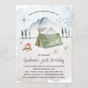 Invitation Fête d'anniversaire du camping Vintage en aquarell