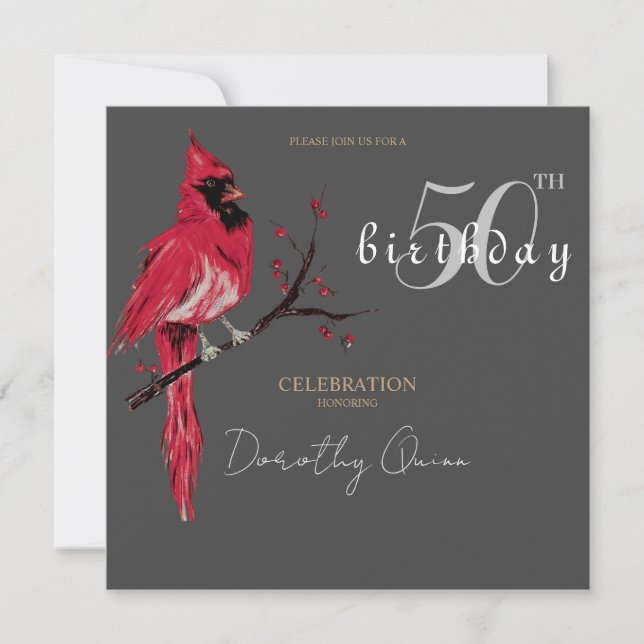 Invitation Fête d'anniversaire du Cardinal à l'aquarelle (Devant)