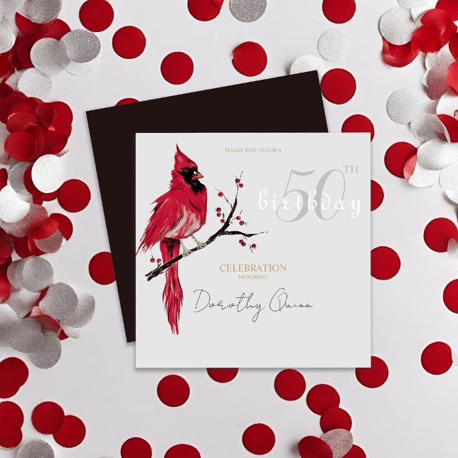 Invitation Fête d'anniversaire du cardinal de l'aquarelle (Créateur téléchargé)