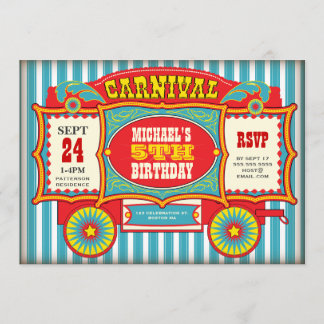 Invitation Fête d'anniversaire du Carnaval du Cirque vintage