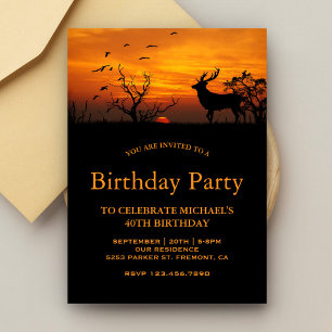 Invitation Fête d'anniversaire du cerf au coucher du soleil e
