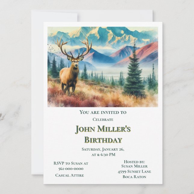 Invitation Fête d'anniversaire du cerf de la forêt pour lui  (Devant)