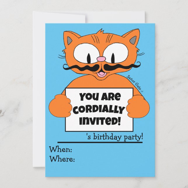 Invitation fête d'anniversaire du chat de dessin a (Devant)