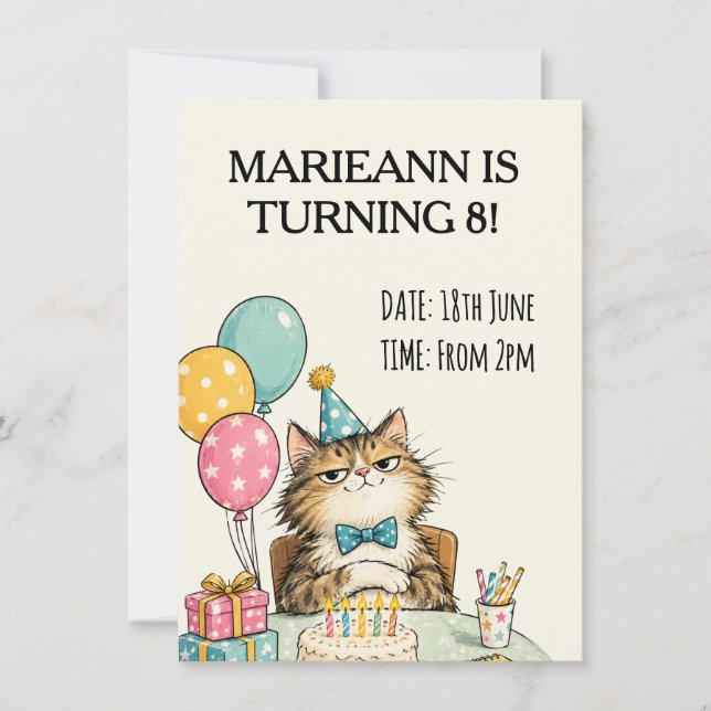 Invitation Fête d'anniversaire du chat patron (Devant)