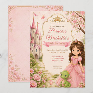 Invitation Fête d'anniversaire du château de la princesse dra