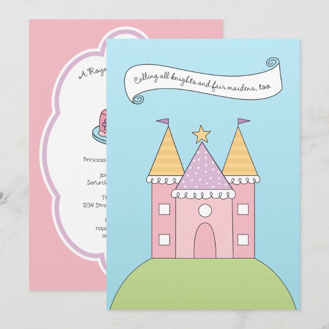 Invitation Fête d'anniversaire du Château de la Princesse Ros (Devant / Derrière)