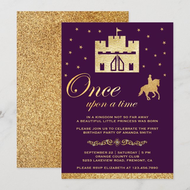 Invitation Fête d'anniversaire du château Il était une fois d (Devant / Derrière)