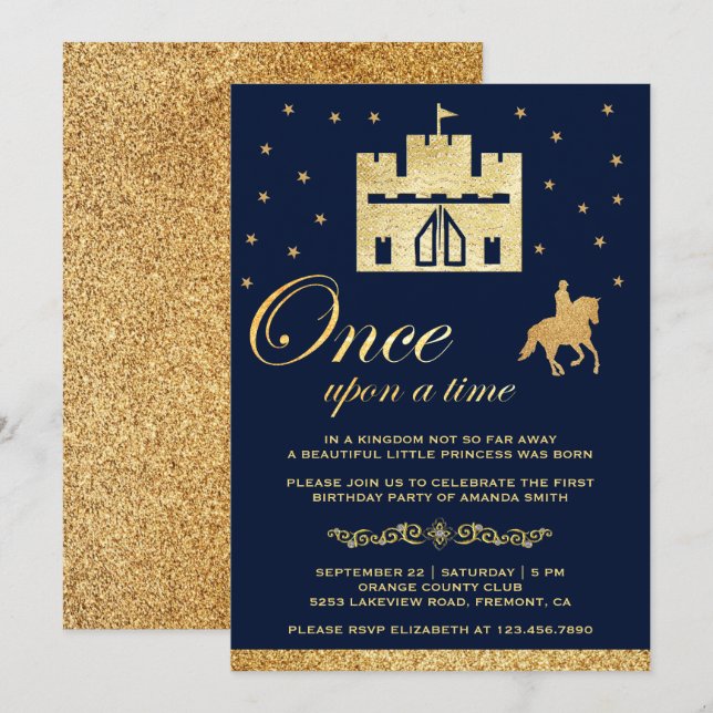Invitation Fête d'anniversaire du château Il était une fois d (Devant / Derrière)