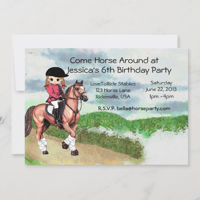 Invitation Fête d'anniversaire du cheval de la fille (Devant)
