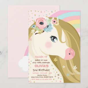 Invitation Fête d'anniversaire du cheval Floral Pony Annivers