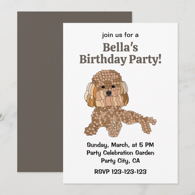 Invitation Fête d'anniversaire du chien caniche (Devant / Derrière)