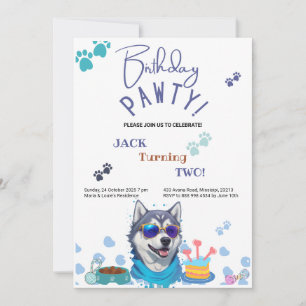 Invitation Fête d'anniversaire du chien husky sibérien