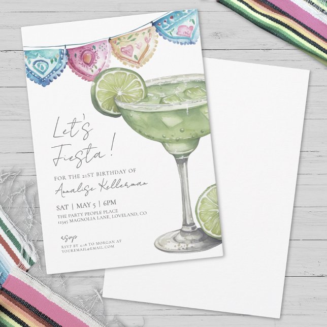 Invitation Fête d'anniversaire du Cinco De Mayo à la margarit (Watercolor Margarita Cinco De Mayo Birthday Party Invitation)