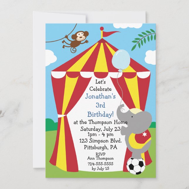 Invitation Fête d'anniversaire du Cirque pour enfants personn (Devant)