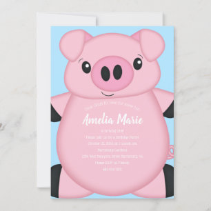 Invitation Fête d'anniversaire du cochon bleu