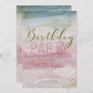 Invitation Fête d'anniversaire du Confetti Gold Watercolor