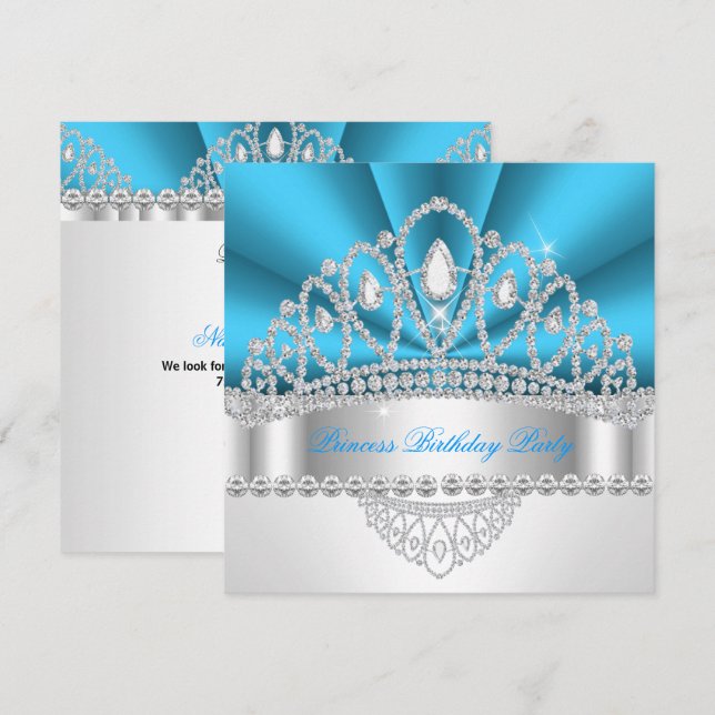 Invitation Fête d'anniversaire du diadème de diamant bleu bla (Devant / Derrière)