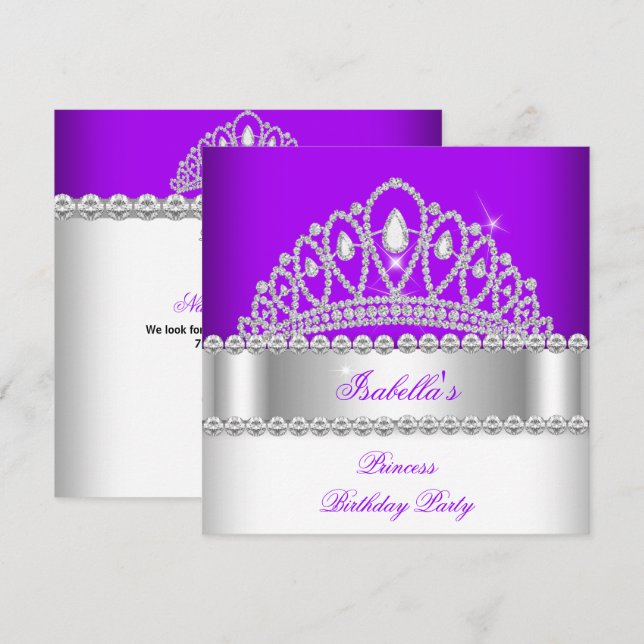 Invitation Fête d'anniversaire du diadème de diamant violet d (Devant / Derrière)