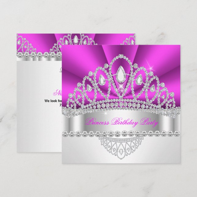 Invitation Fête d'anniversaire du diadème rose pourpre de pri (Devant / Derrière)