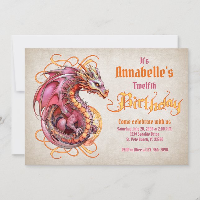 Invitation Fête d'anniversaire du dragon (Devant)