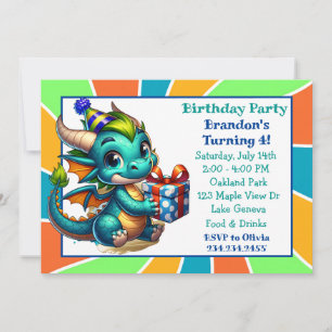 Invitation Fête d'anniversaire du garçon à thème Dragon