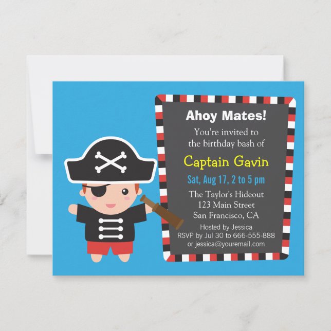 Invitation Fête d'anniversaire du garçon capitaine pirate (Devant)