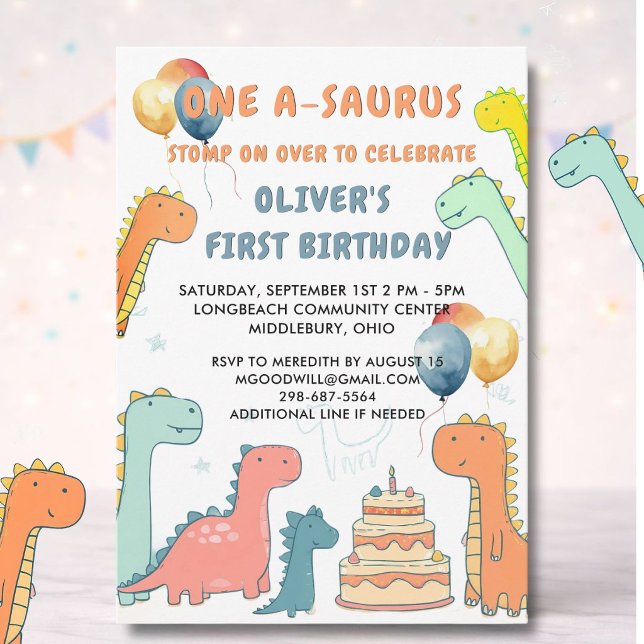 Invitation Fête d'anniversaire du garçon Dinosaur One-A-Sauru (Créateur téléchargé)