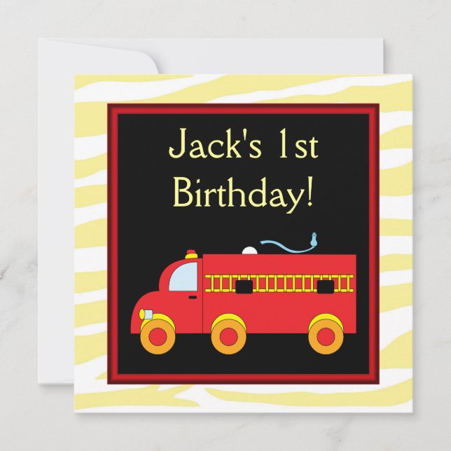 Invitation Fête d'anniversaire du garçon du camion de pompier (Devant)