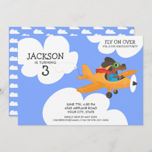 Invitation Fête d'anniversaire du garçon mignon d'avion de