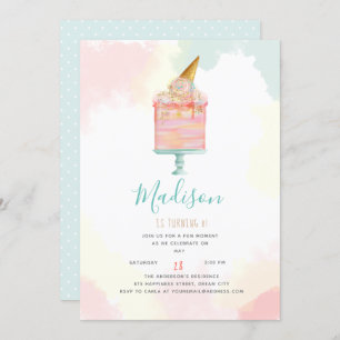 Invitation Fête d'anniversaire du gâteau à la crème glacée Wa