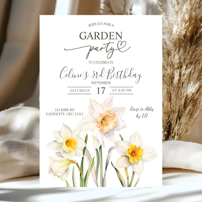 Invitation Fête d'anniversaire du jardin de jonquilles de pri (Créateur téléchargé)
