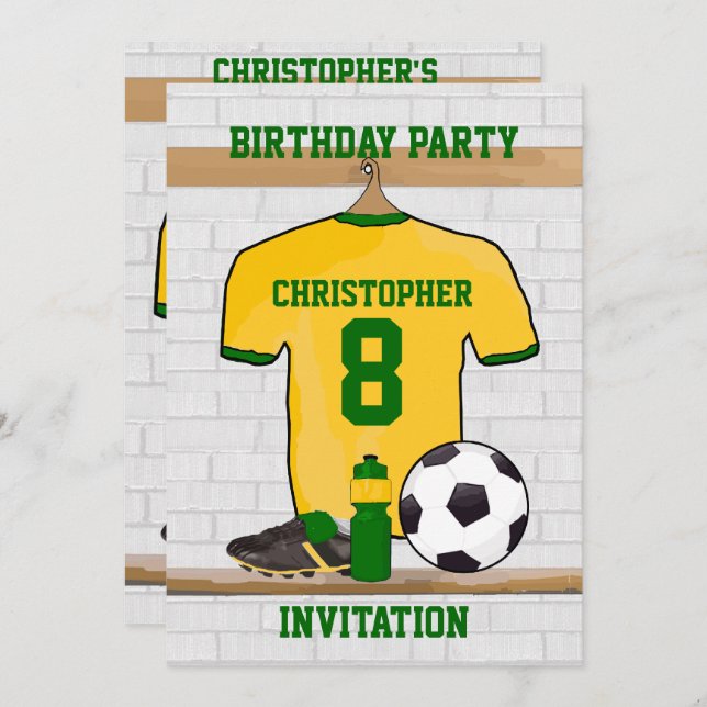 Invitation Fête d'anniversaire du Jersey de football jaune et (Devant / Derrière)