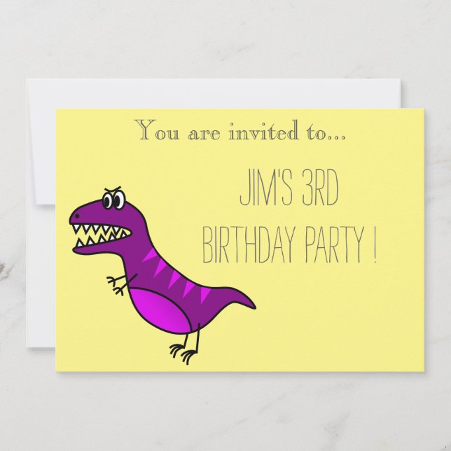 Invitation Fête d'anniversaire du jeune garçon de dinosaure v (Devant)