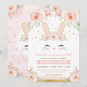 Invitation Fête d'anniversaire du lapin de Lapin Floral Cute