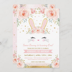 Invitation Fête d'anniversaire du lapin de Lapin Floral Cute 