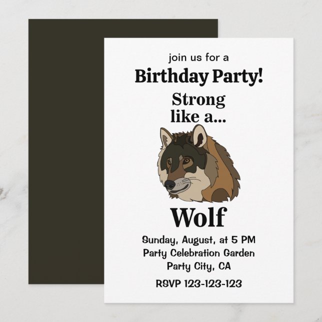 Invitation Fête d'anniversaire du Loup Gris (Devant / Derrière)