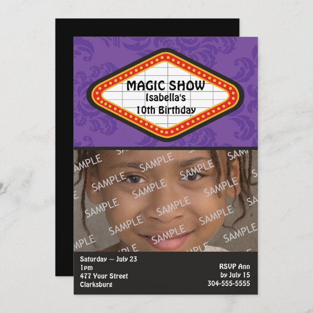 Invitation Fête d'anniversaire du Magic Show (Devant / Derrière)