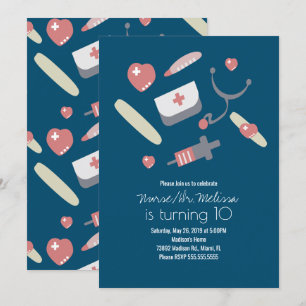Invitation Fête d'anniversaire du médecin infirmière motif mé