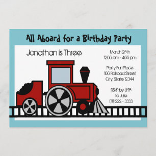 Invitation Fête d'anniversaire du moteur de train rouge
